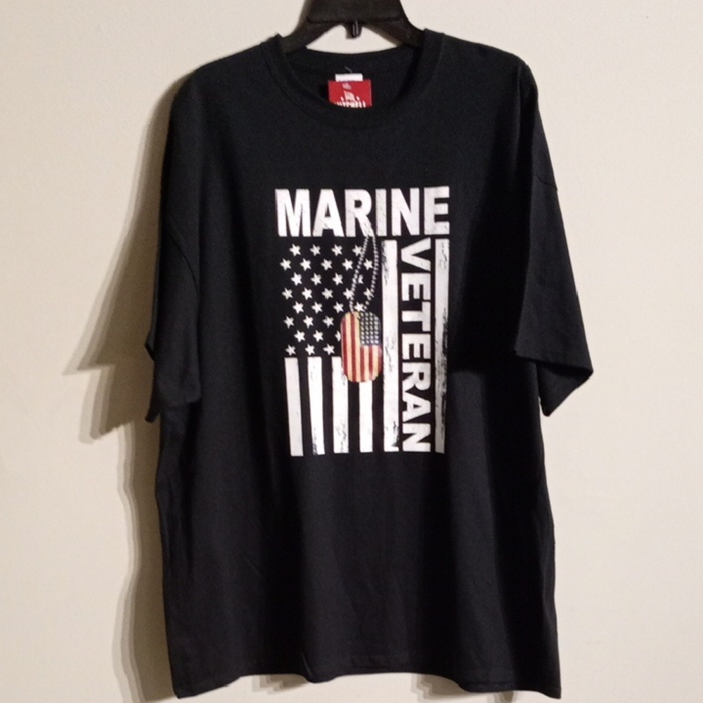 Black Short Sleeve Tee with Patriotic Flag Design